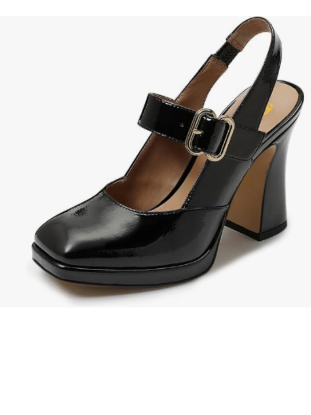 FYS Black Platform Square Toe Pumps Chunky Block High Heel Mary Janes Slingback